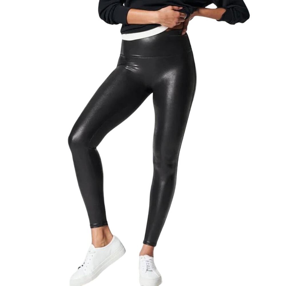 NWT Spanx Black Faux Leather Leggings Size Large